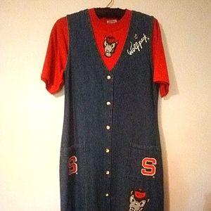 Vintage NC State college Wolfpack Jumper Denim Jean Maxi Dress T-shirt
